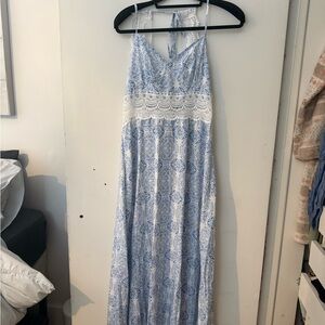 SHEIN Blue and White Patterned Maxi Dress